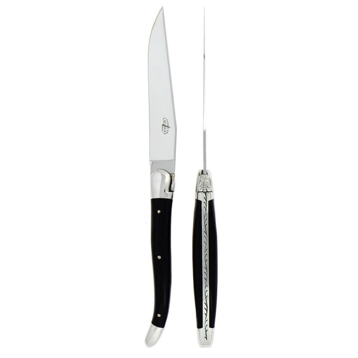 Laguiole 2 Piece Steak Knife Set Black Acrylic Glass | Bone & Brass