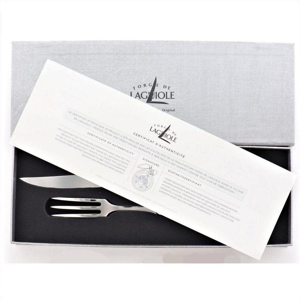 Laguiole Carving Set Bone Handle Shiny Finish - Set Detail | Bone & Brass