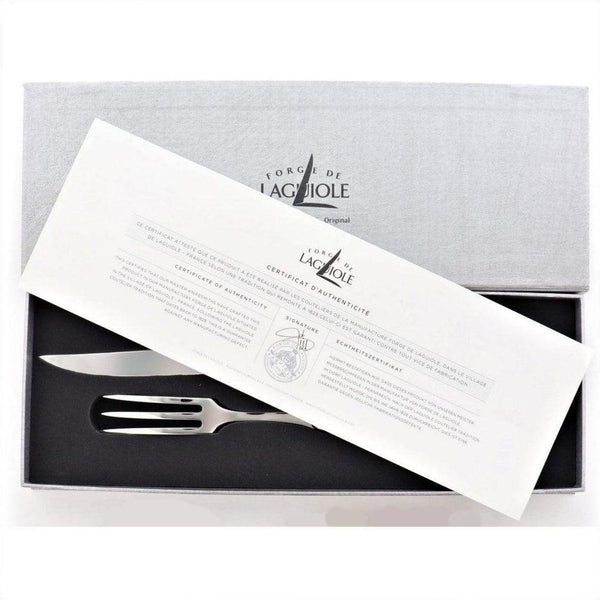 Laguiole Carving Set Bone Handle Shiny Finish - Set Detail | Bone & Brass