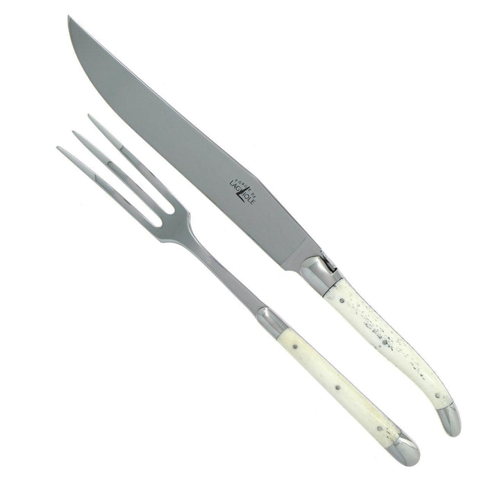 Laguiole Carving Set Bone Handle Shiny Finish | Bone & Brass
