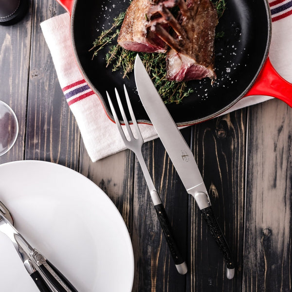 Laguiole Carving Set Ebony Handle Satin Finish