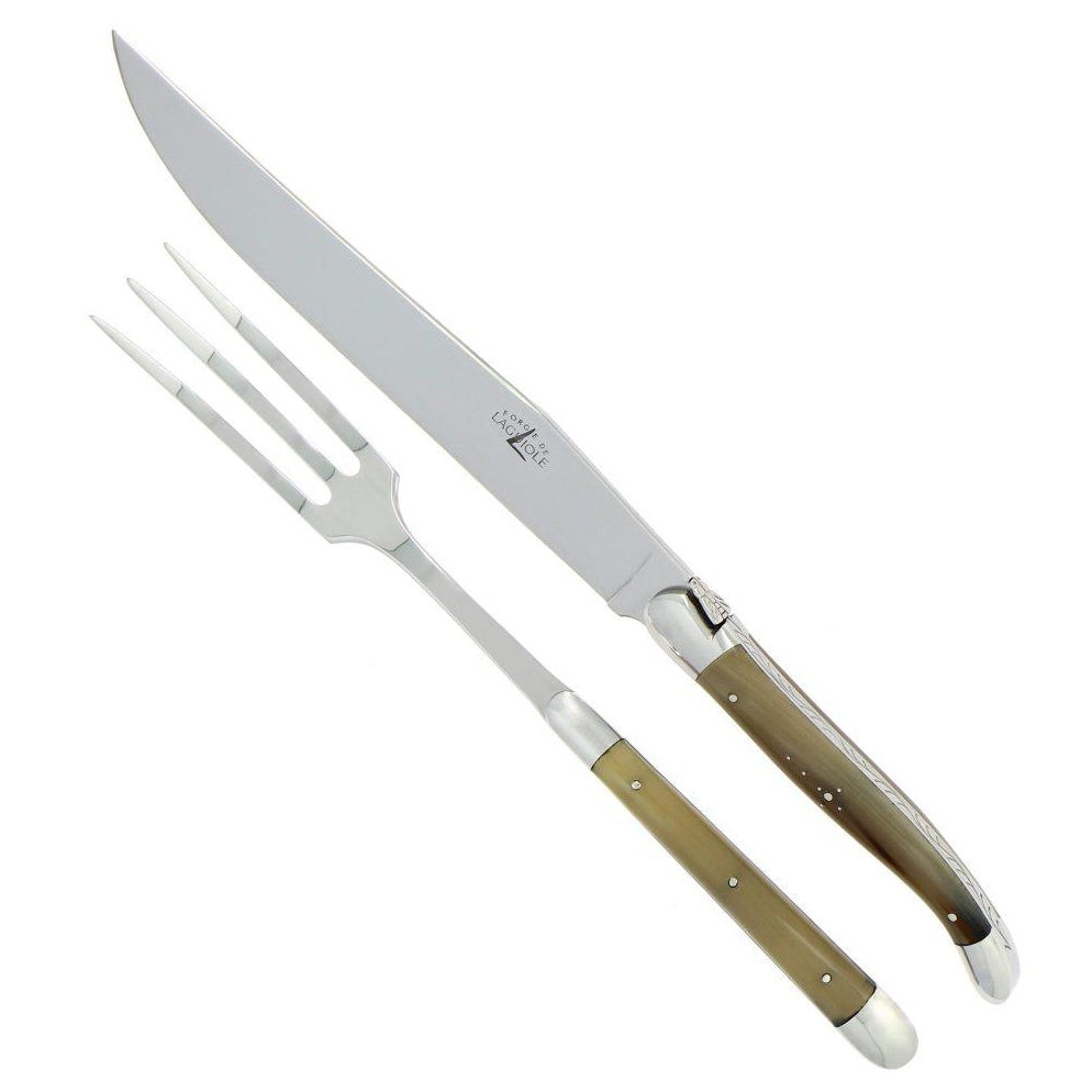 Laguiole Carving Set Horn Tip Handle Shiny Finish