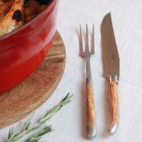 Laguiole Carving Set Olive Wood Handle Satin Finish