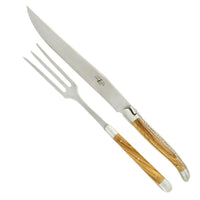 Laguiole Carving Set Olive Wood Handle Satin Finish