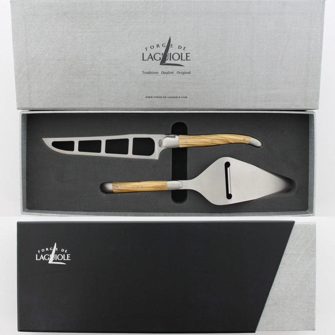 Laguiole Cheese Set "Barthélemy" - Olive Wood Handle - Forge de - Detail View | Bone & Brass
