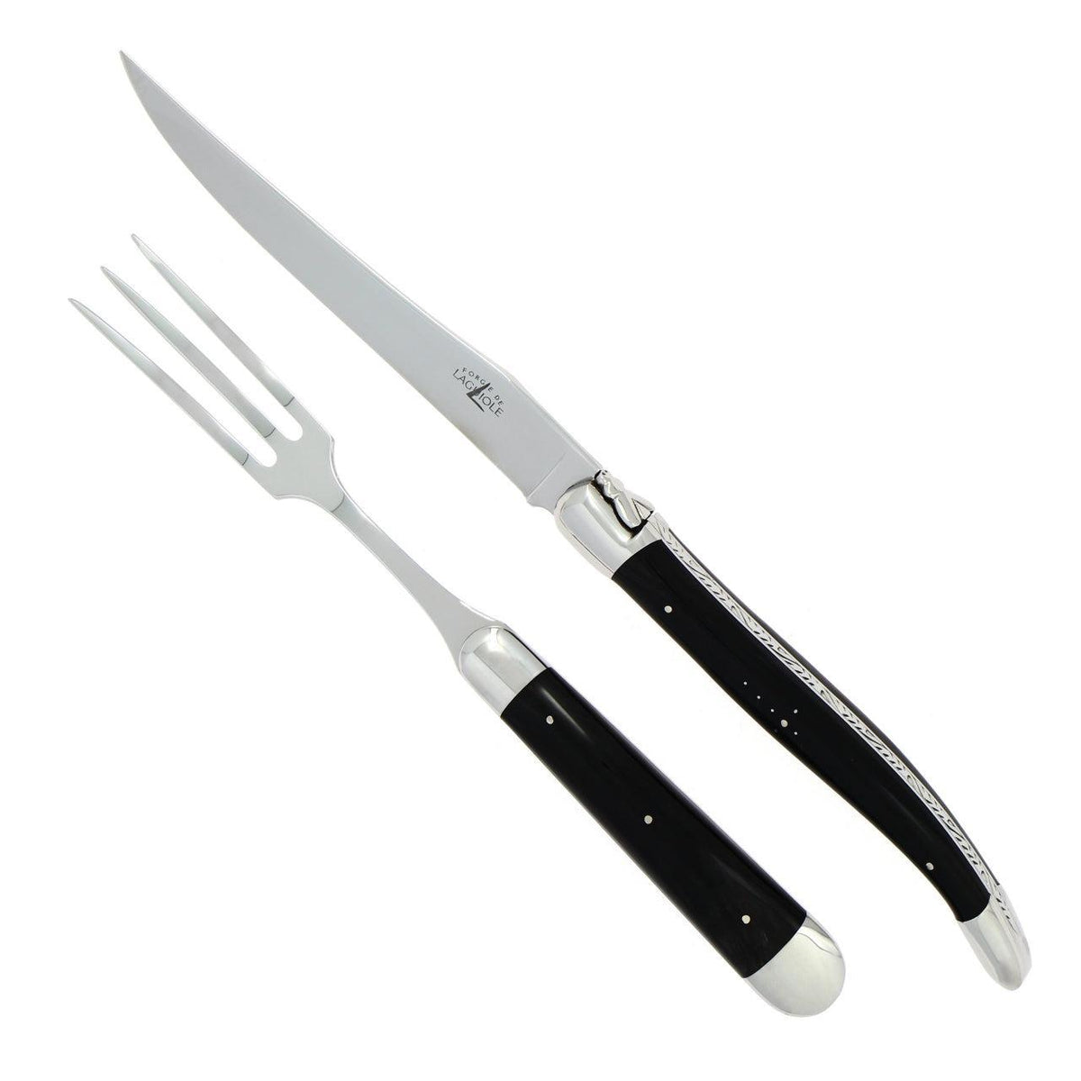 Laguiole XL Carving Set Dark Horn Tip Handle Shiny Finish