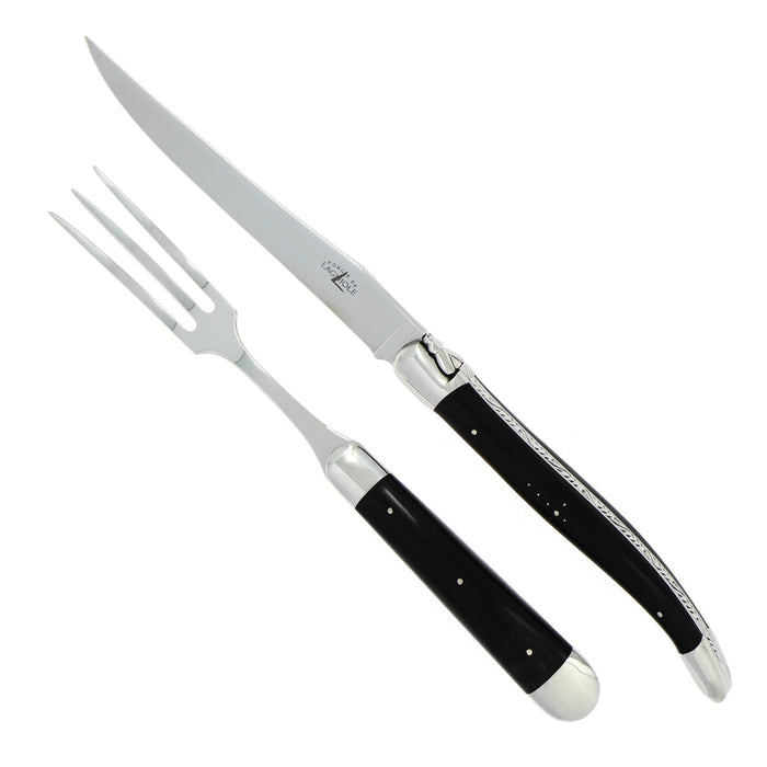 Laguiole XL Carving Set Dark Horn Tip Handle Shiny Finish