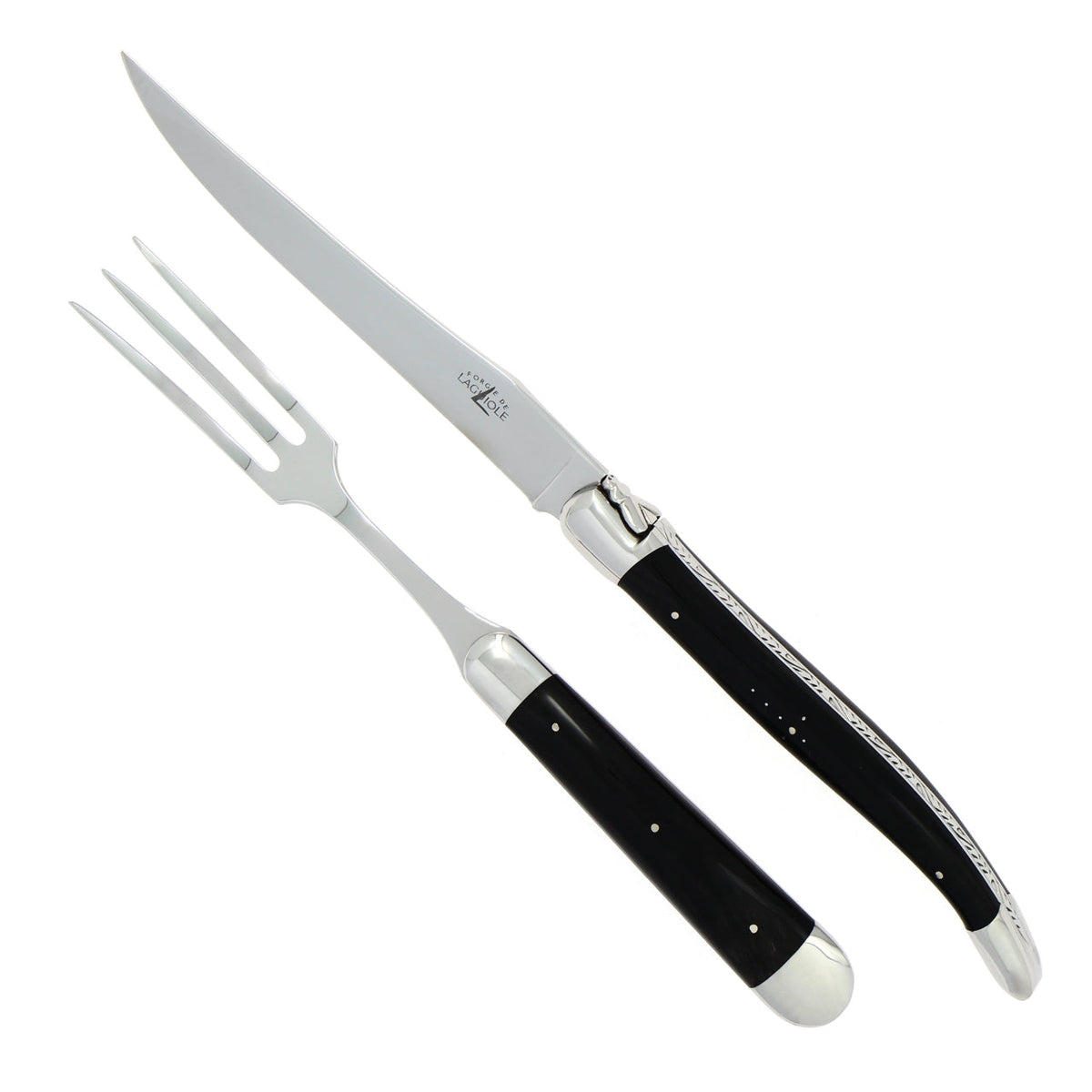 Laguiole XL Carving Set Dark Horn Tip Handle Shiny Finish