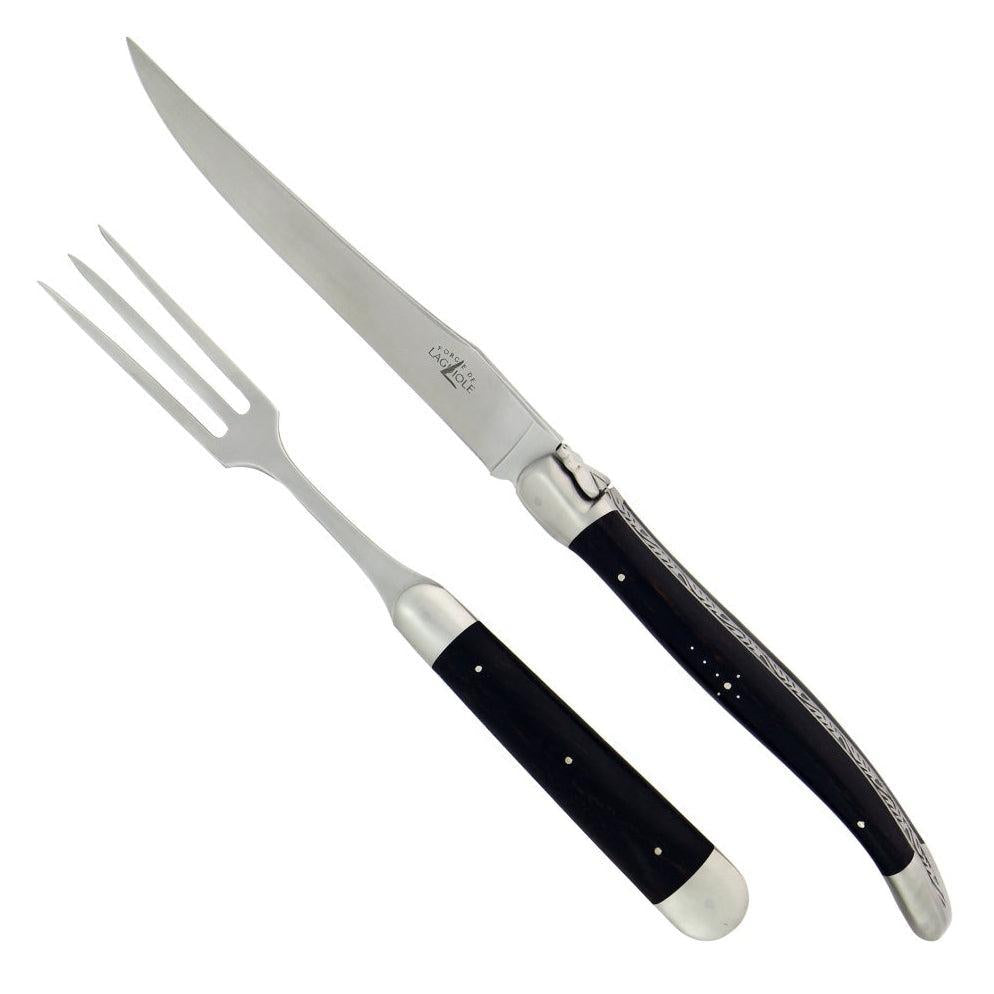 Laguiole XL Carving Set Ebony Handle Satin Finish | Bone & Brass