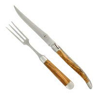 Laguiole XL Carving Set Olive Wood Handle Satin Finish