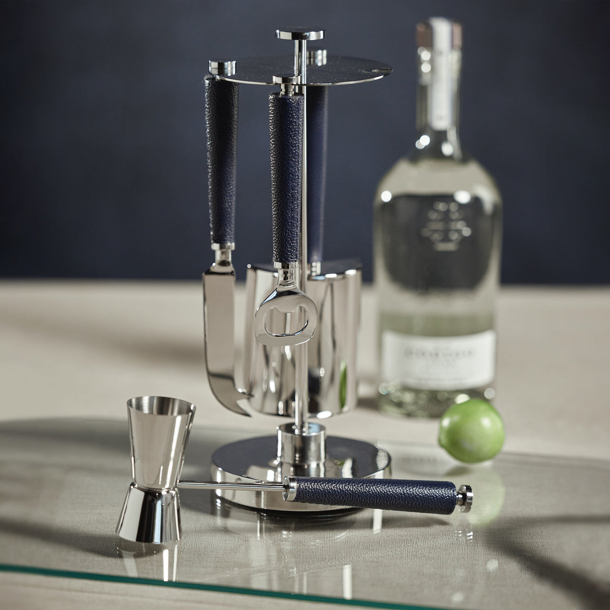 Laguna Nickel & Leather Bar Tool Set - Bar Set Detail | Bone & Brass