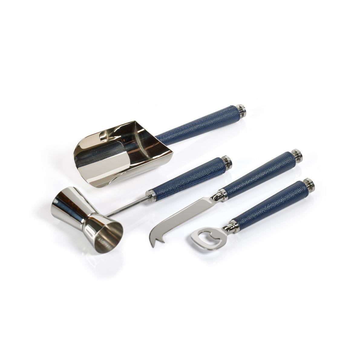 Laguna Nickel & Leather Bar Tool Set - Shaker Detail | Bone & Brass