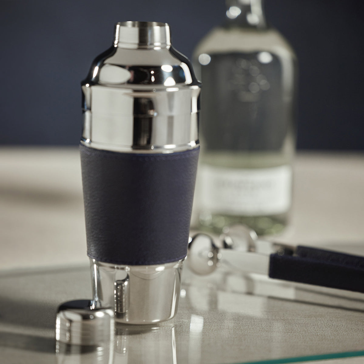 Laguna Nickel & Leather Cocktail Shaker - Bar Set Detail | Bone & Brass