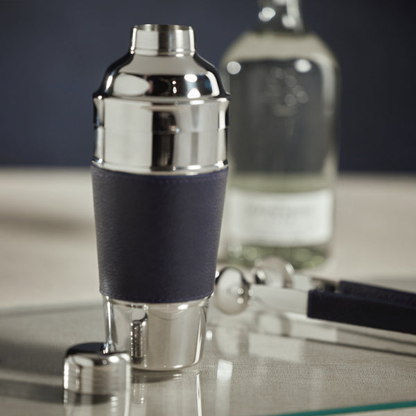 Laguna Nickel & Leather Cocktail Shaker - Bar Set Detail | Bone & Brass