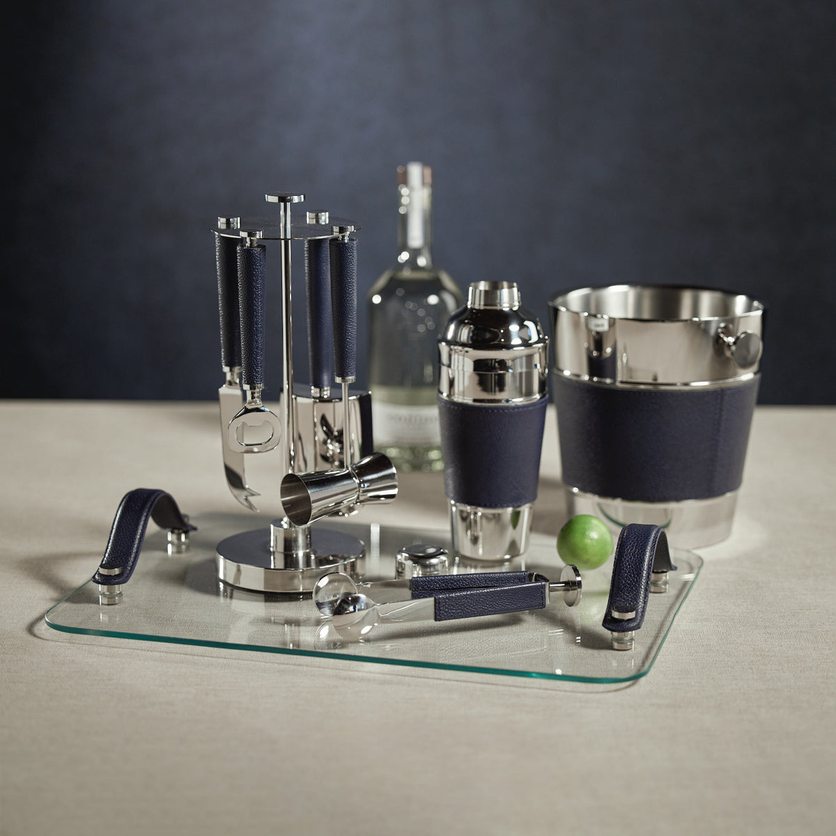 Laguna Nickel & Leather Wine Cooler - Bucket Handle Detail | Bone & Brass