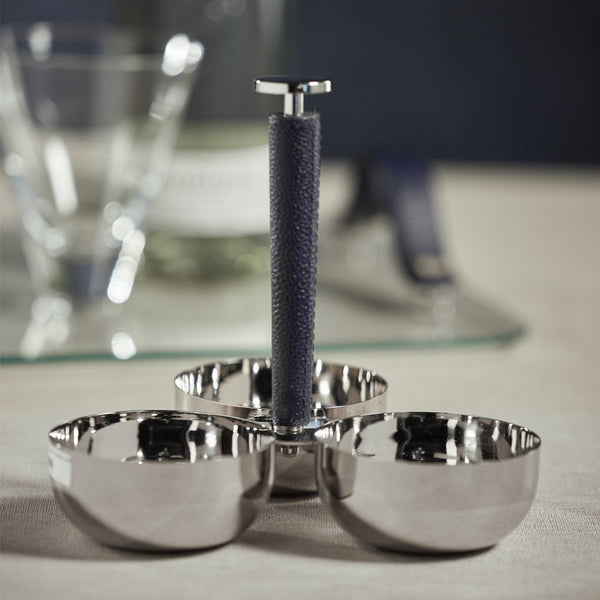Laguna Nickel & Navy Leather Condiment Set - Dish Detail | Bone & Brass