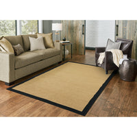 Lanai Beige & Black Outdoor Rug, polypropylene, with a natural Sisal-inspired weave and black border.