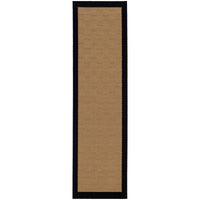 Lanai Beige & Black Outdoor Rug, long runner with woven polypropylene and black border.
