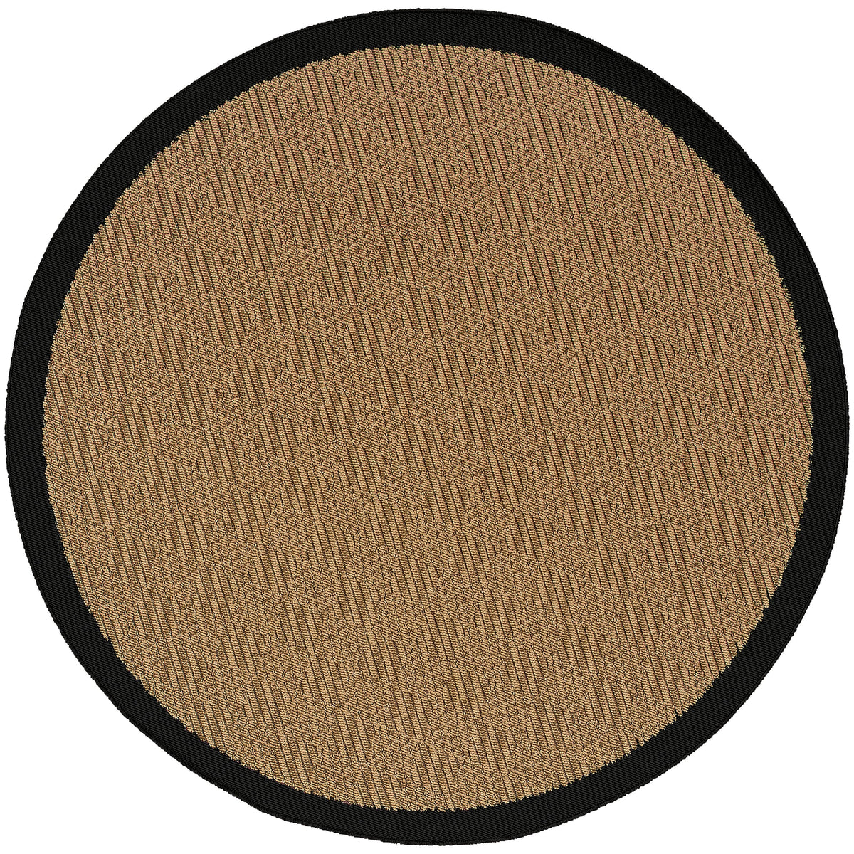 Round Lanai Beige & Black Outdoor Rug with a textured, power-loomed polypropylene weave.