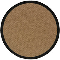 Round Lanai Beige & Black Outdoor Rug with a textured, power-loomed polypropylene weave.