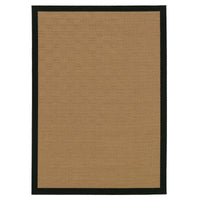 Lanai Beige & Black Outdoor Rug with a woven polypropylene texture and black border.