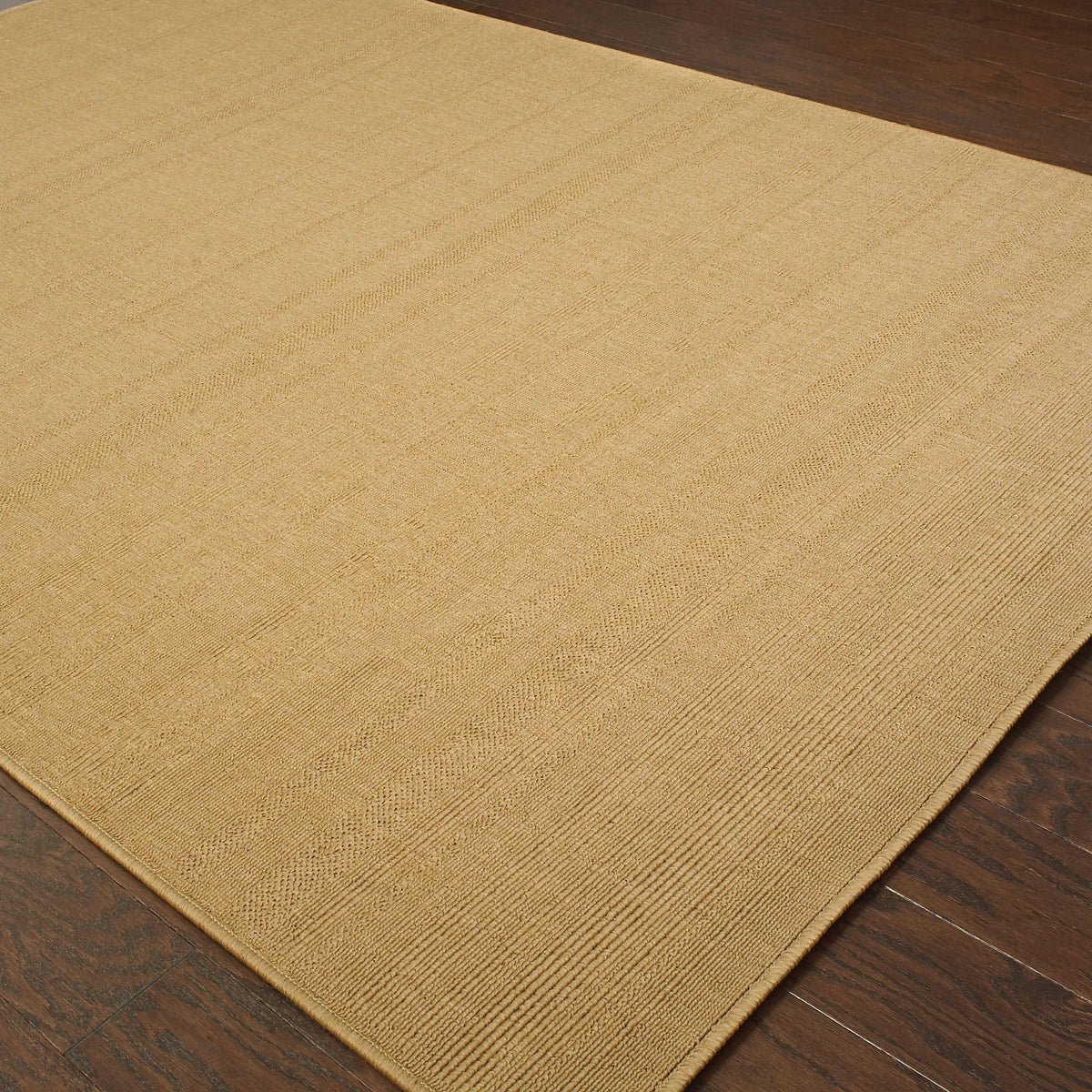 Lanai Beige outdoor rug with natural Sisal-inspired multiple weaves on dark wood flooring.
