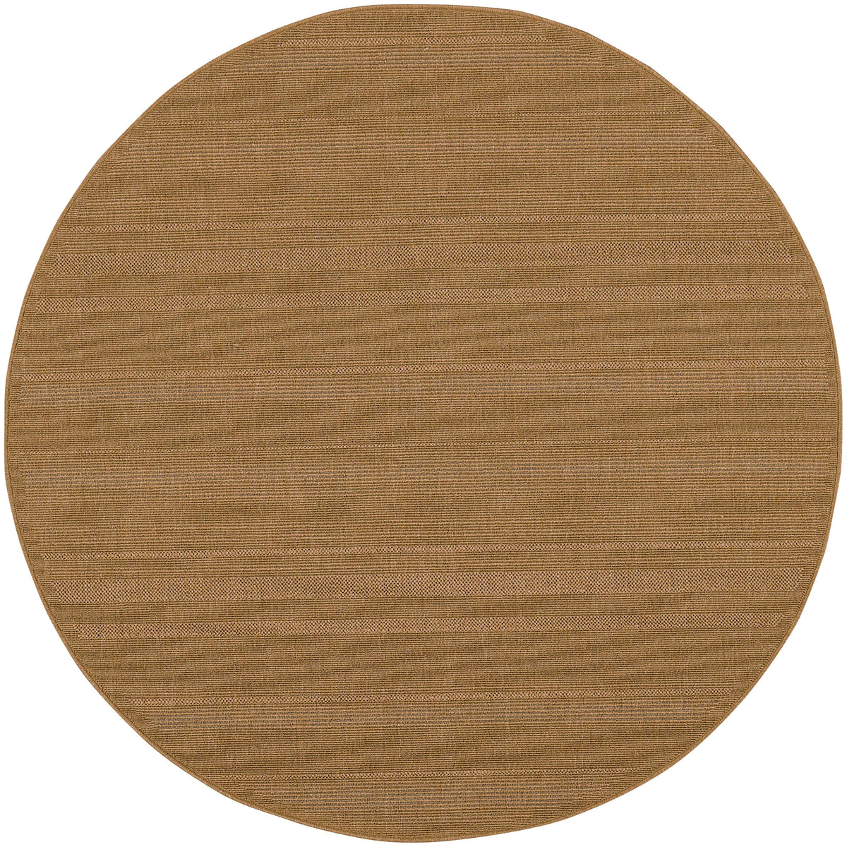 Round Lanai Beige outdoor rug with natural Sisal-inspired multi-weave texture, made from stain-resistant polypropylene.