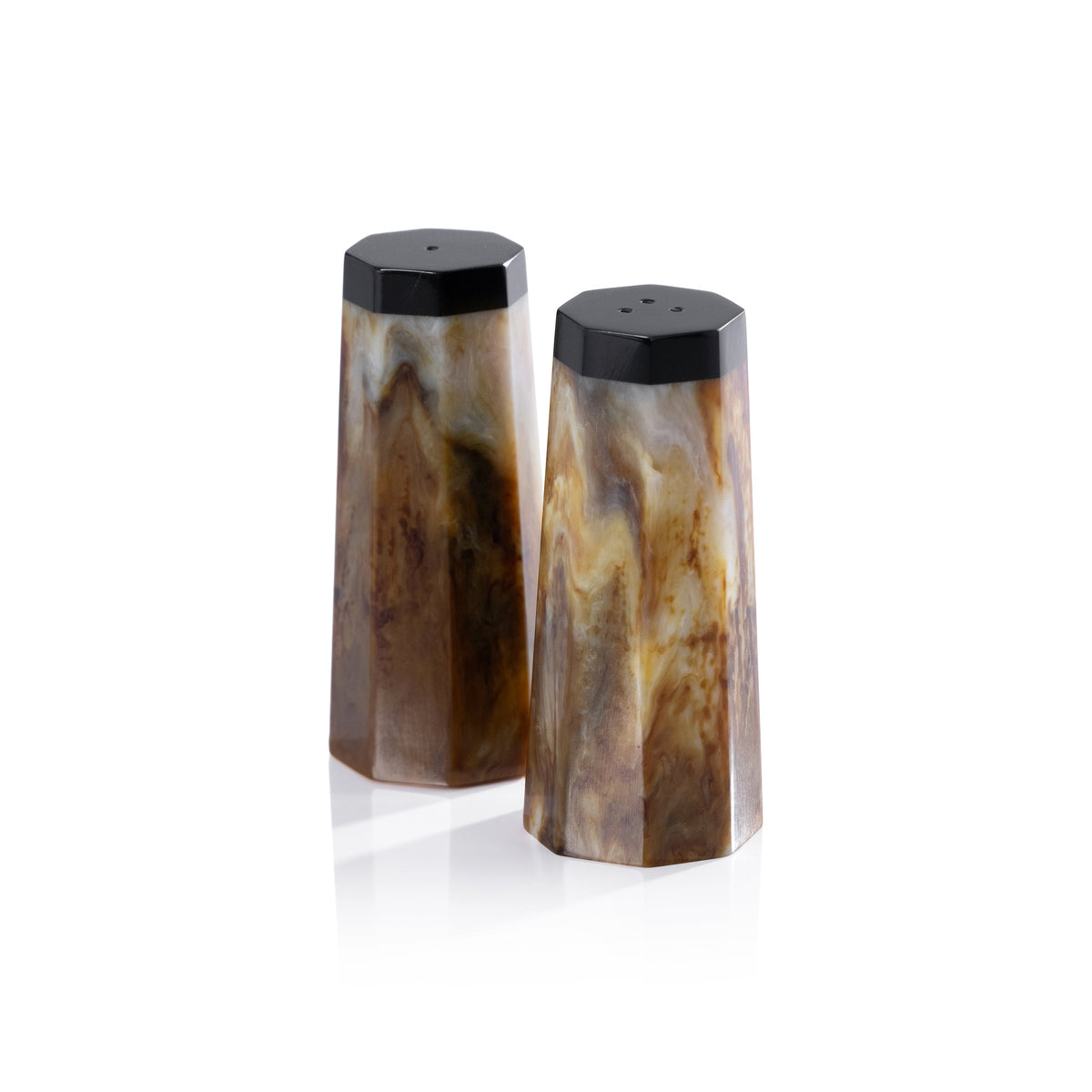 Langham Burl Wood Salt & Pepper Shaker Set | Bone & Brass