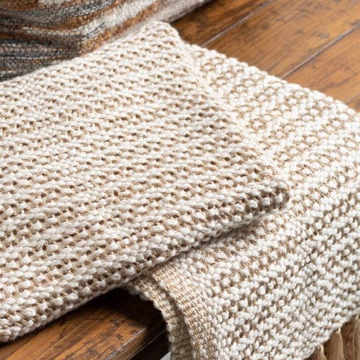 Lanie Ivory & Metallic Gold Cotton Throw - Throw Texture Detail | Bone & Brass