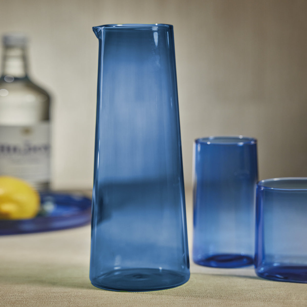 Lanvin Glass Pitcher | Gray, Cobalt Blue or Green - Pitcher Handle Detail | Bone & Brass