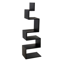 Black steel Laszlo bookcase with a unique zigzag, industrial-inspired design and five shelves.