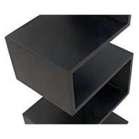 Black steel Laszlo bookcase with a sleek, industrial-inspired zigzag design and deep black finish.