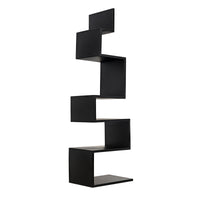 Black steel Laszlo bookcase with a sleek, industrial-inspired zigzag design and five shelves.