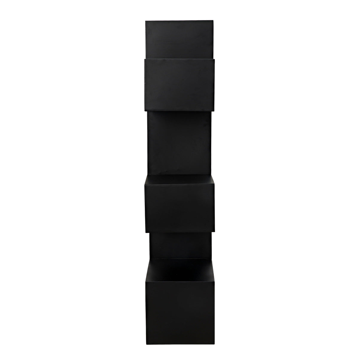 Laszlo black steel industrial-inspired bookcase with sleek, simple design and deep black finish.