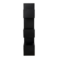 Laszlo black steel industrial-inspired bookcase with sleek, simple design and deep black finish.