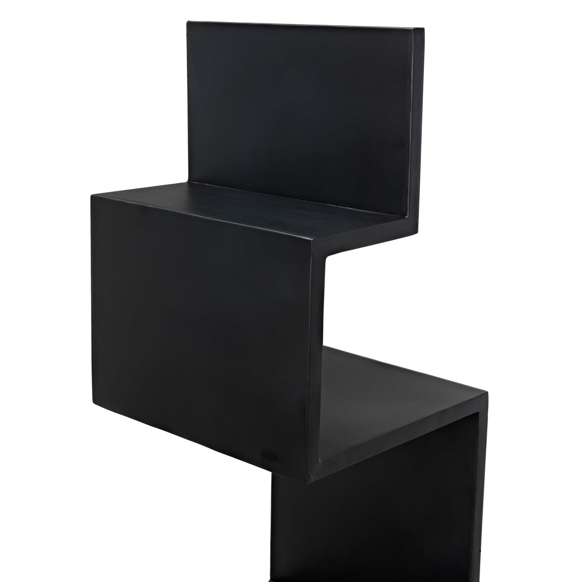 Laszlo Black Steel Bookcase, industrial-inspired with sleek, zigzag shelves.