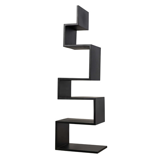 Laszlo black steel bookcase with a sleek, industrial-inspired zigzag design and five shelves.