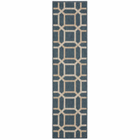 Latitude Blue & Grey Outdoor Rug, polypropylene, featuring a modern geometric pattern.