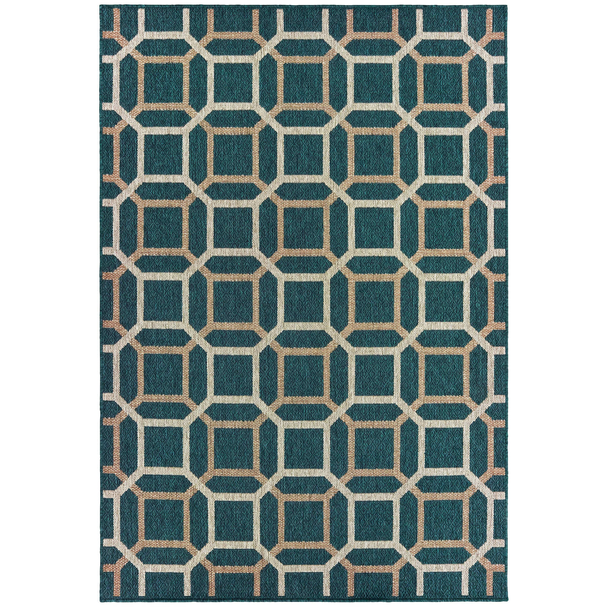 Latitude Blue & Grey Outdoor Rug with a geometric square pattern, made from durable polypropylene.