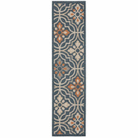 Latitude Blue & Orange Outdoor Rug with traditional-modern polypropylene pattern.