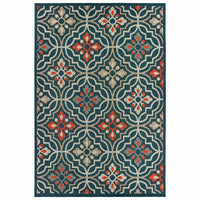 Latitude Blue & Orange Outdoor Rug with traditional and modern patterns, made from durable polypropylene.