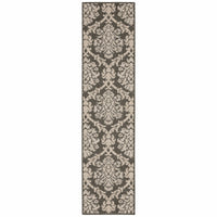 Latitude Grey & Charcoal outdoor rug with traditional damask pattern, made from durable polypropylene.