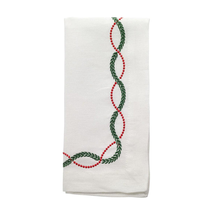 Laurel Leaves Embroidered Napkins, Set 4 | Bone & Brass