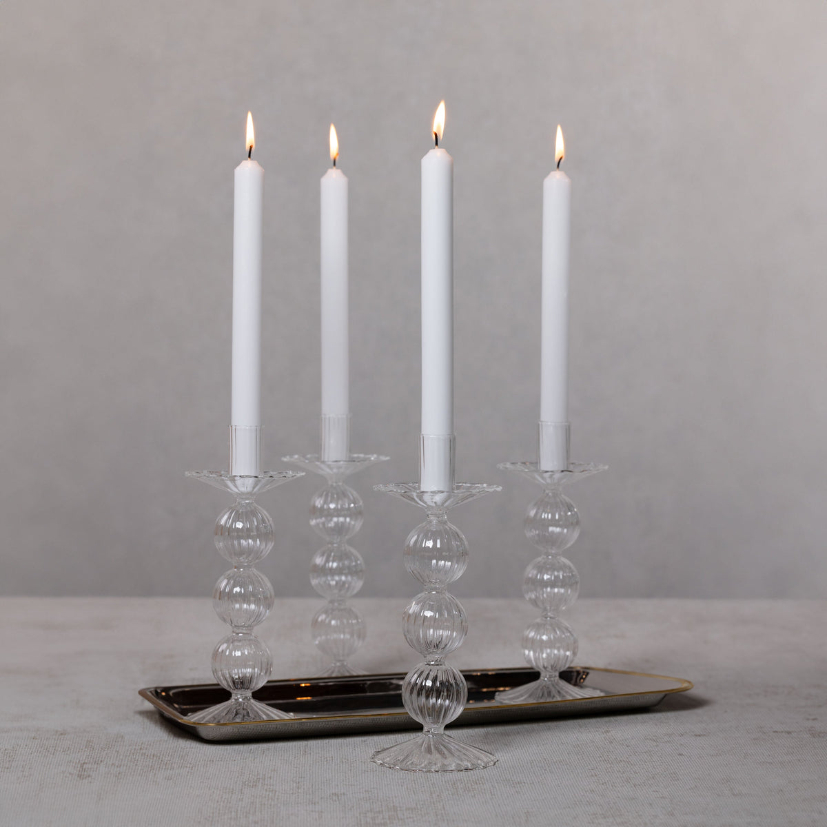 Lauren Glass Taper Candle Holders, Set 4 - Candlestick Close Up | Bone & Brass