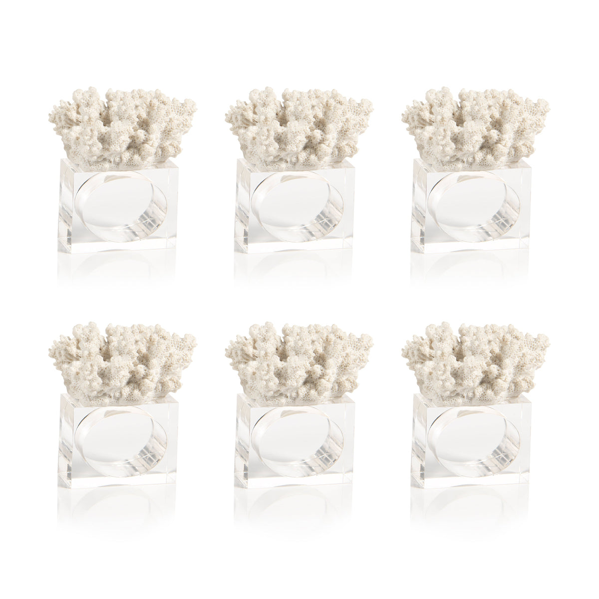 Leah Clear Acrylic & Coral Napkin Rings, Set of 6 - Ring Side View | Bone & Brass