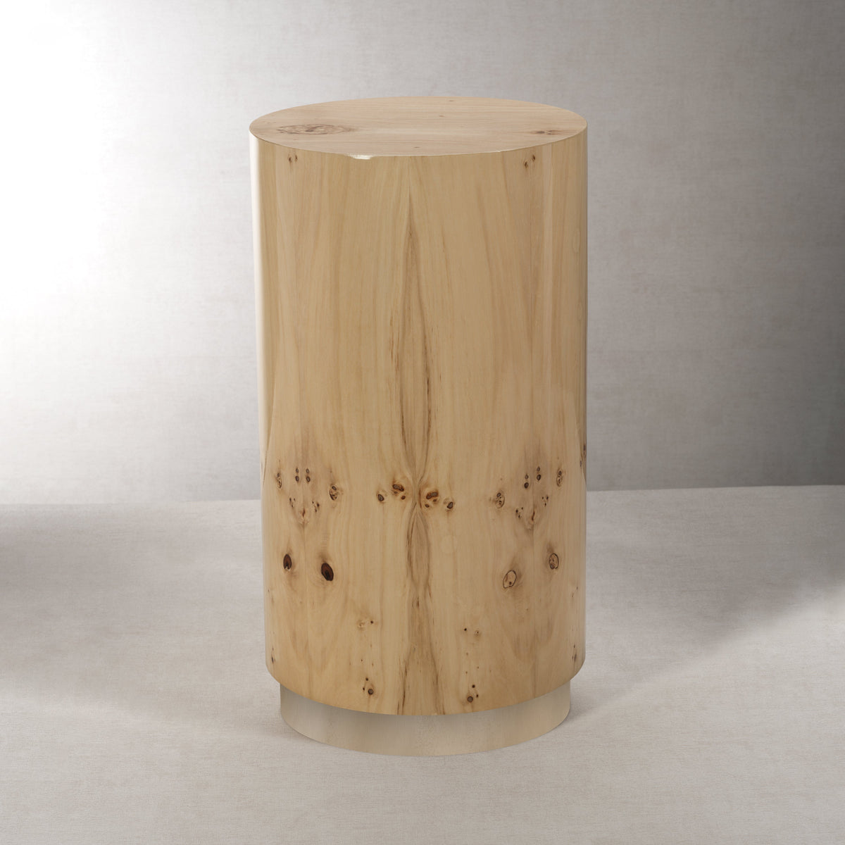 Leela Burl Wood Stool | Drink Table - Table Side View | Bone & Brass