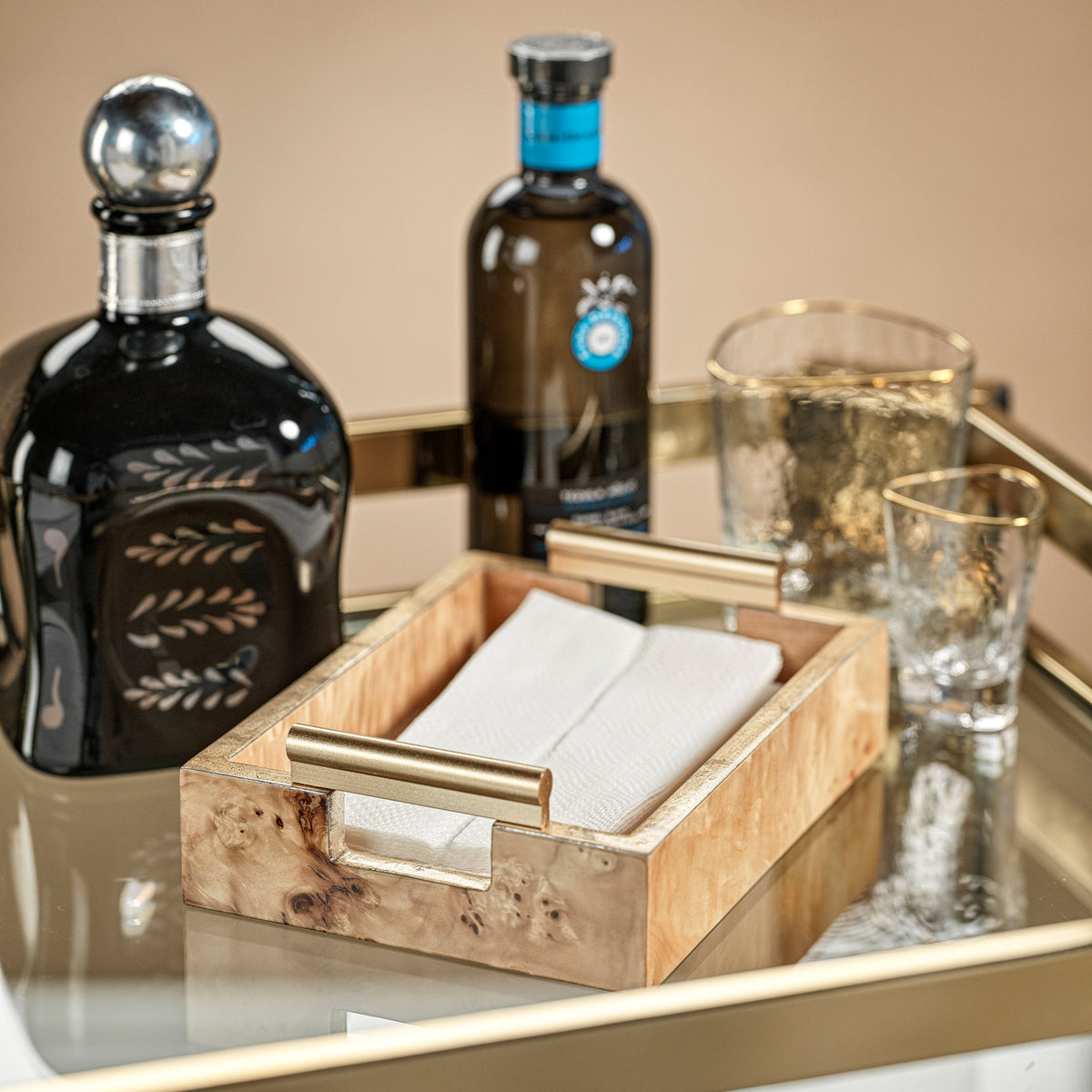 Leiden Burl Wood Napkin Holder - Holder Detail | Bone & Brass
