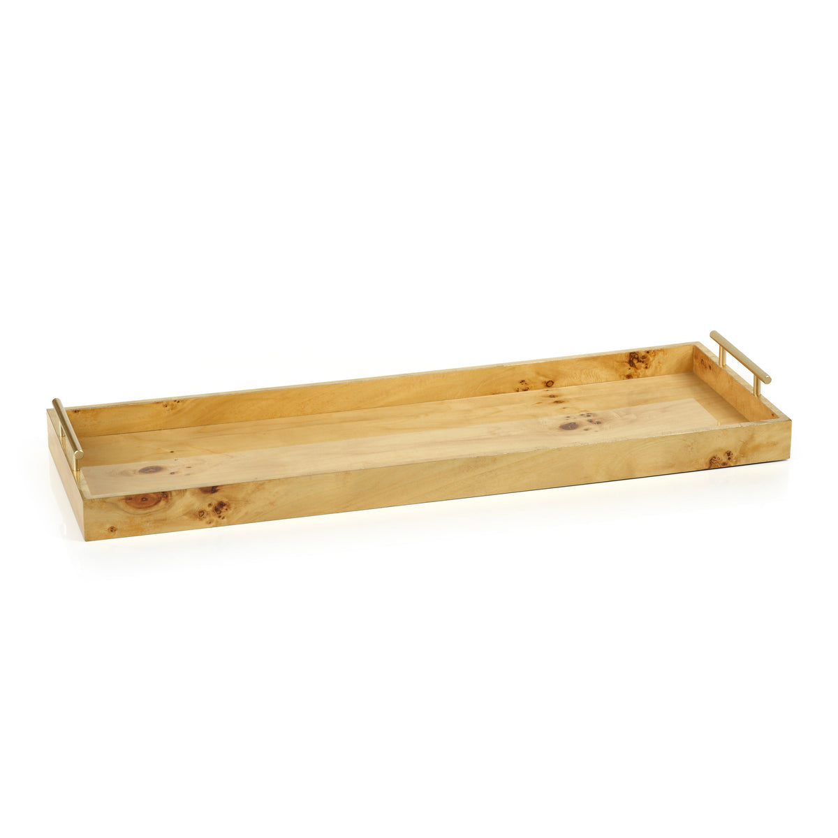 Leiden Burl Wood Rectangle Decorative Tray, Large - Tray Side View | Bone & Brass