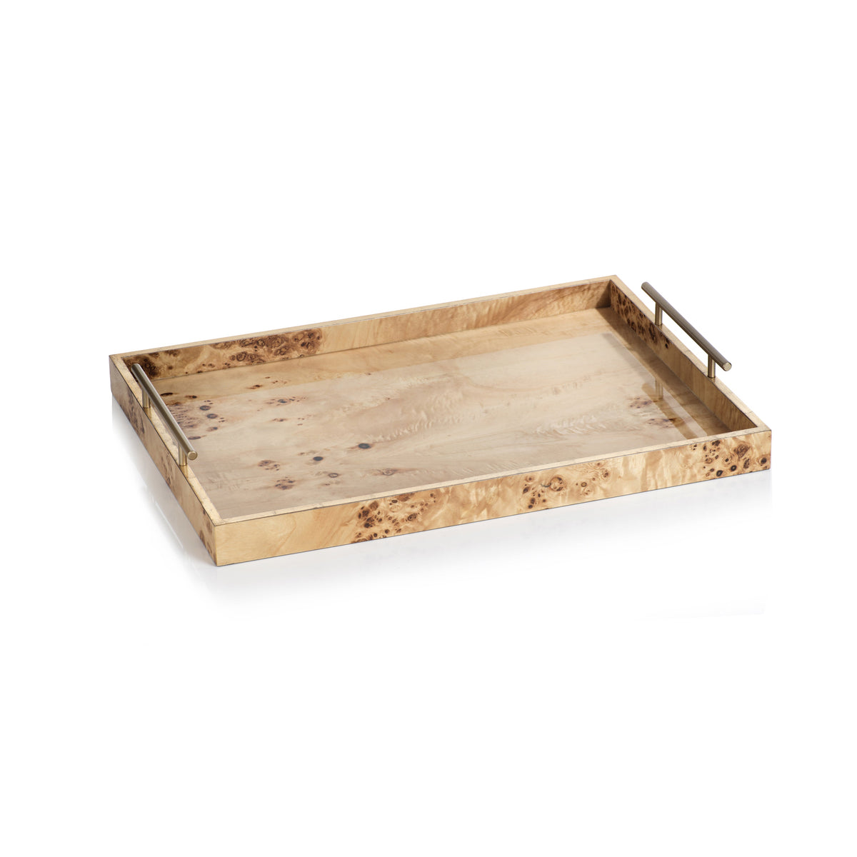 Leiden Burl Wood Rectangle Decorative Tray, Large | Bone & Brass