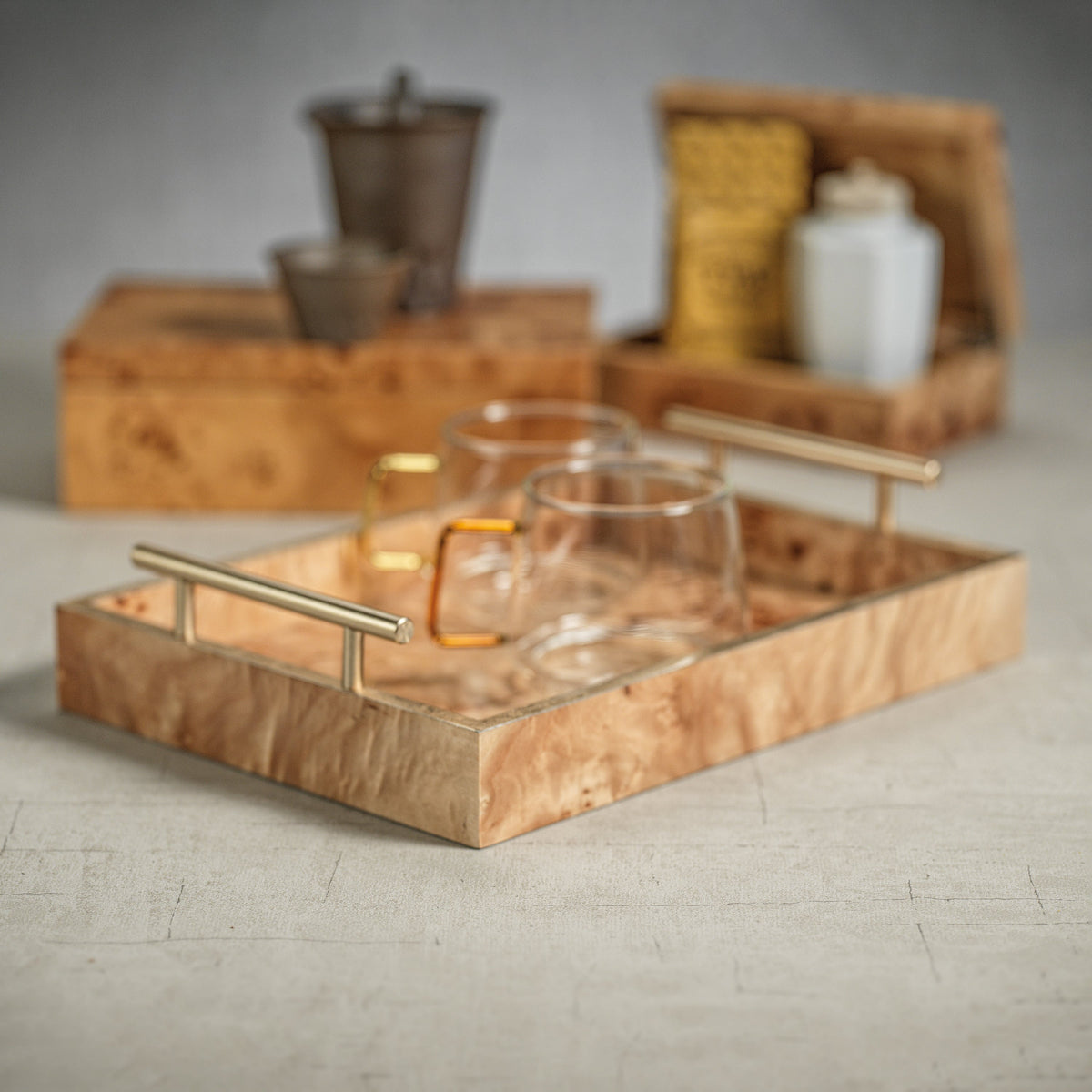 Leiden Burl Wood Rectangle Decorative Tray, Medium - Tray Detail | Bone & Brass